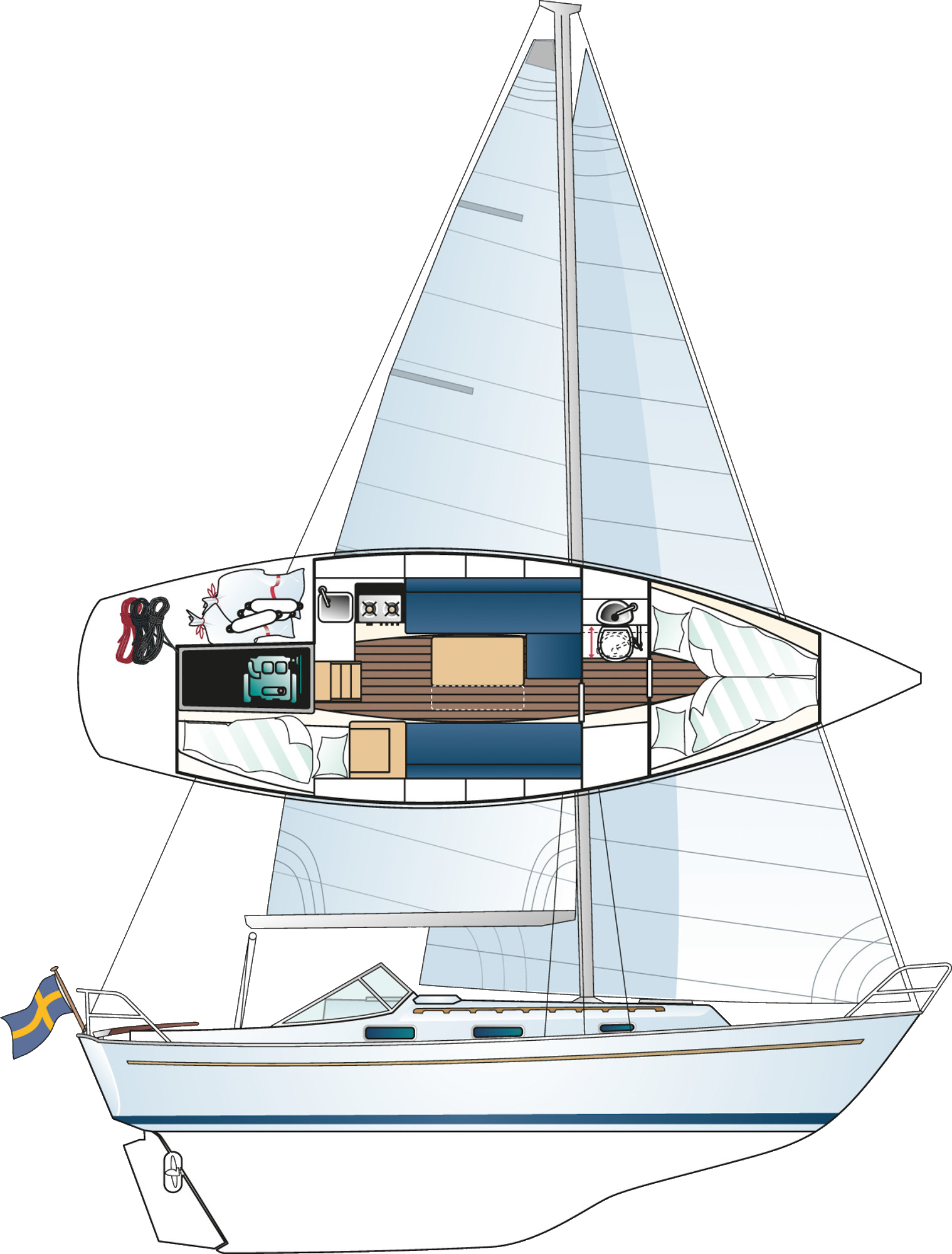 Drawing of Hallberg Rassy Monsun